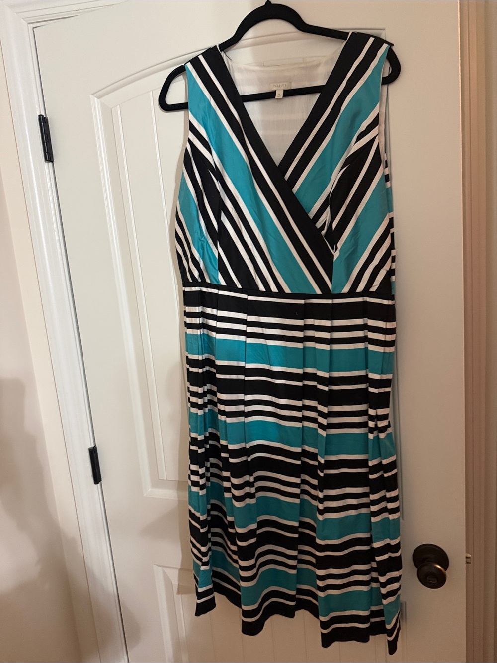 Talbots Turquoise Black White Striped Midi Dress